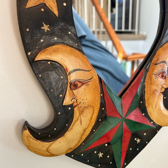 Vintage Sun & Moon Celestial Wooden Mirror with Stars Handpainted 23"X11.5" - Picture 13 of 16